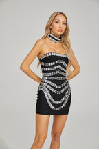 Zenobia Crystal Embellished Strapless Mini Dress In Black Flowering Girl