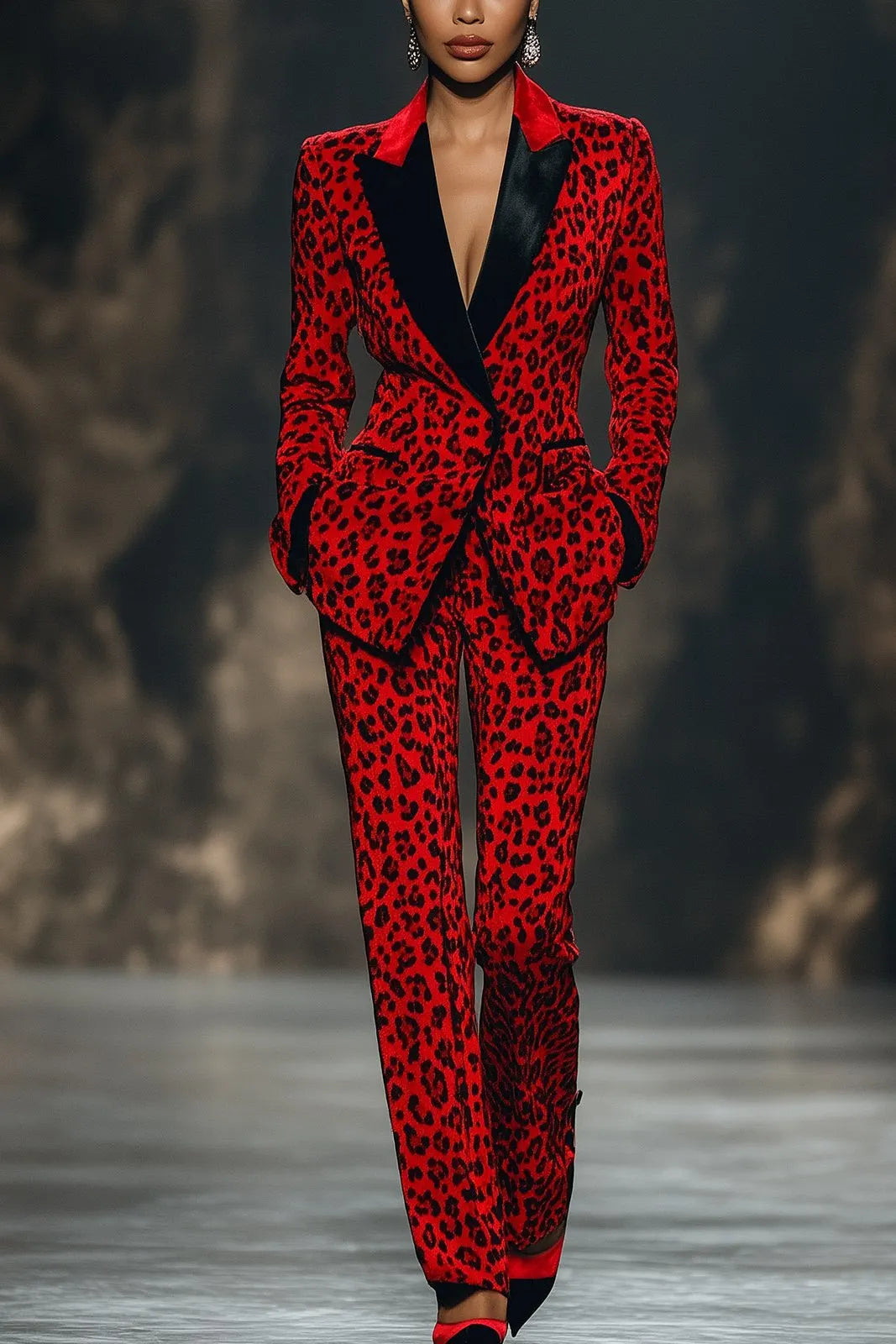 Striking Red Leopard Print Suit Flowering Girl