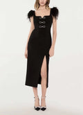 Feather Trim Bandage Midi Dress Flowering Girl