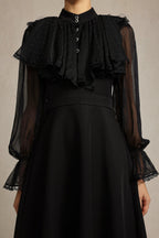 Helen Long Sleeves Diamond Artificial Feather Black Top And Skirt Two-Piece Set Flowering Girl