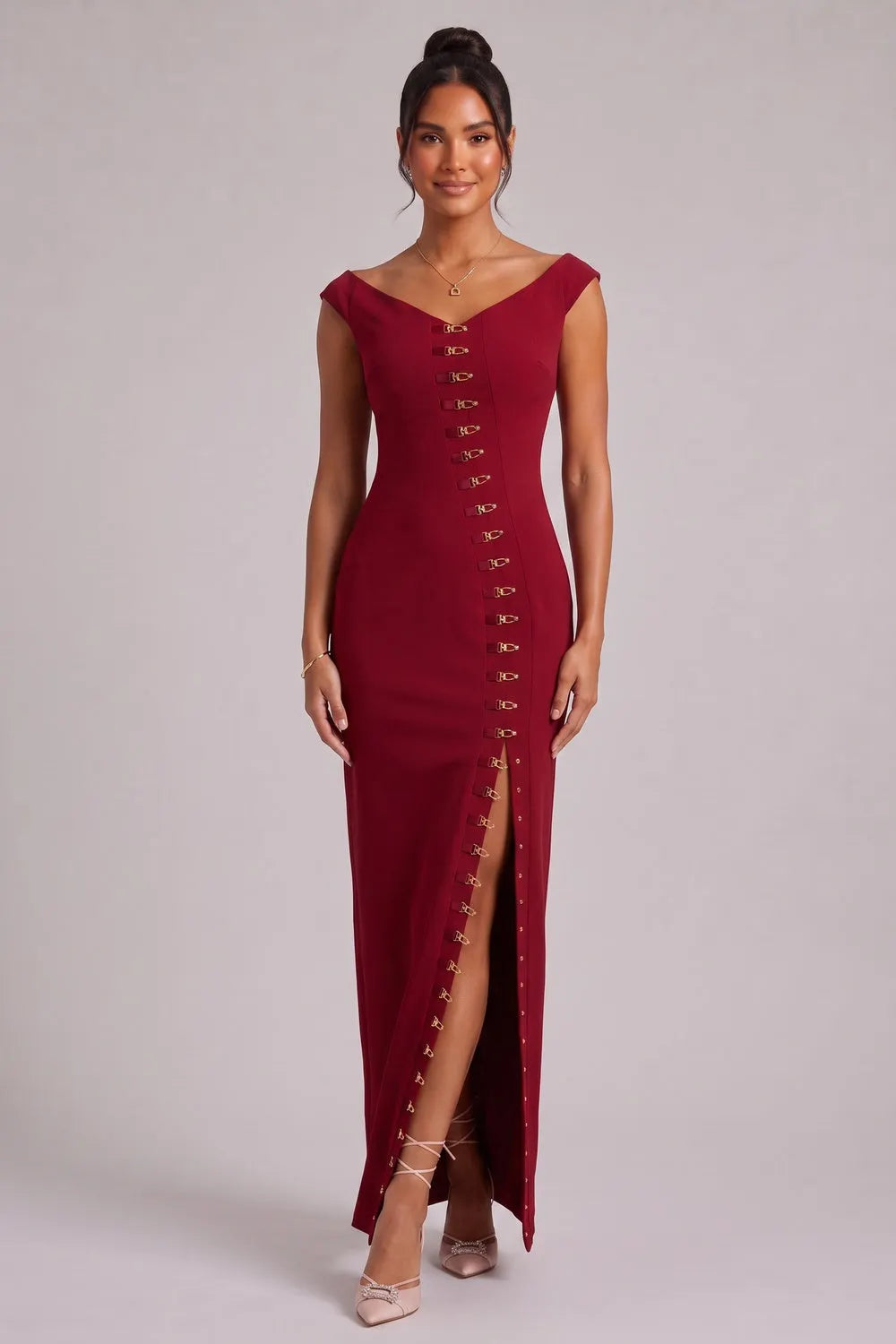 Burgundy Gold Hardware Maxi Dress Flowering Girl