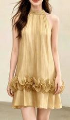 Kila Halter Ruffle Trimmed Mini Dress Flowering Girl
