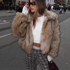 Warm Imitation Fur Jacket In Light Yellow Flowering Girl