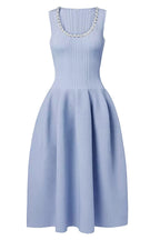 Blue Ribbed Knit Diamante Midi Dress Flowering Girl