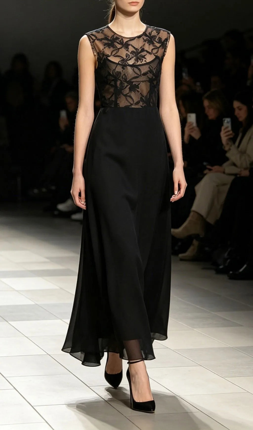 Kensley Black Sleeveless Lace Maxi Dress Flowering Girl