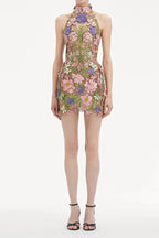 Ursula Floral Print Halter Neck Mini Dress Flowering Girl