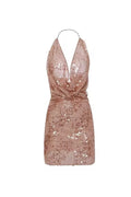 setlla Halter Sleeveless Sequin Mini Dress in kahki brown Flowering Girl