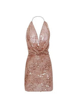 setlla Halter Sleeveless Sequin Mini Dress in kahki brown Flowering Girl