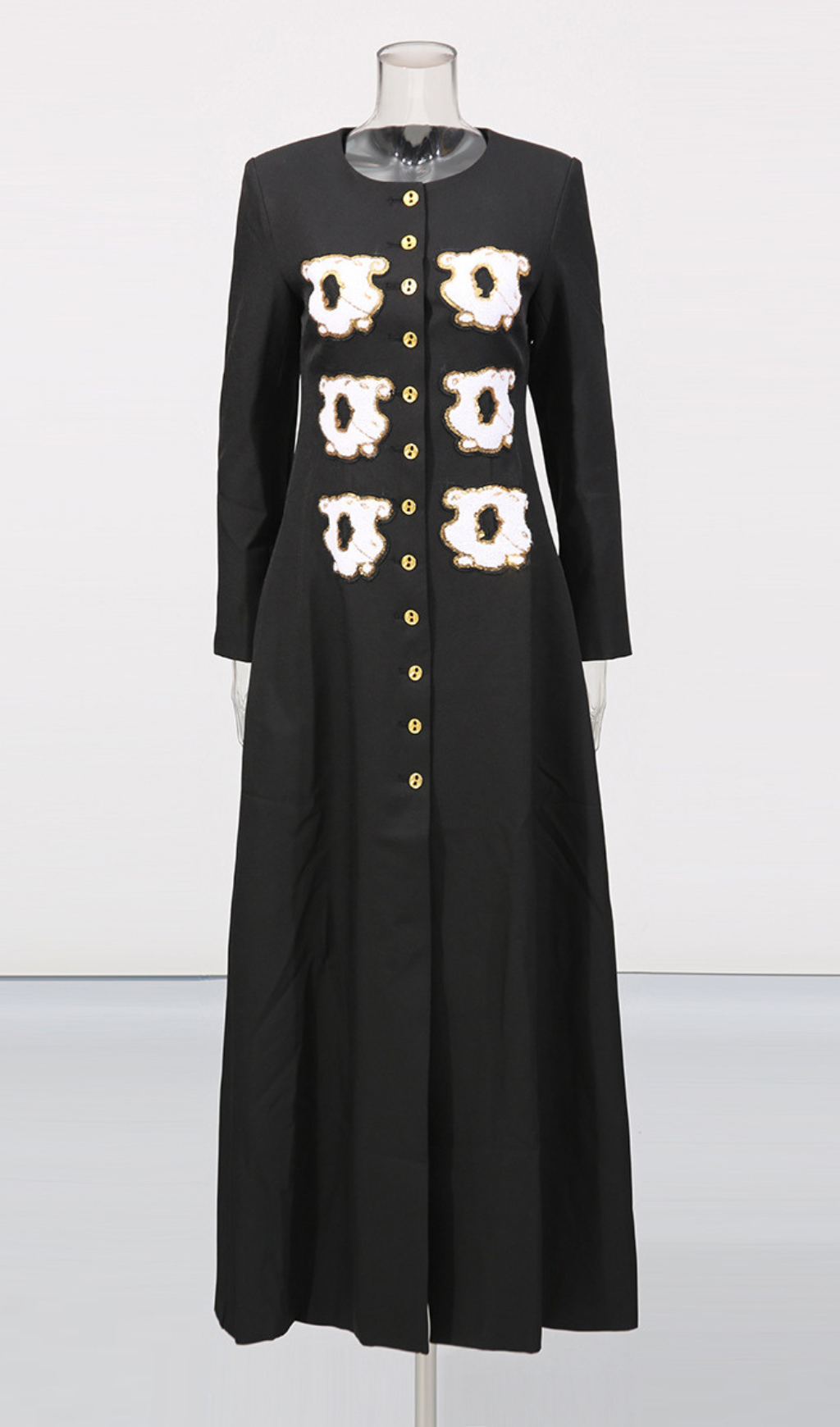 Guto Black Round-neck Patchwork Button Jacket Flowering Girl