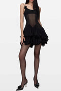 Rosalia Mesh Mini Dress - Black Flowering Girl