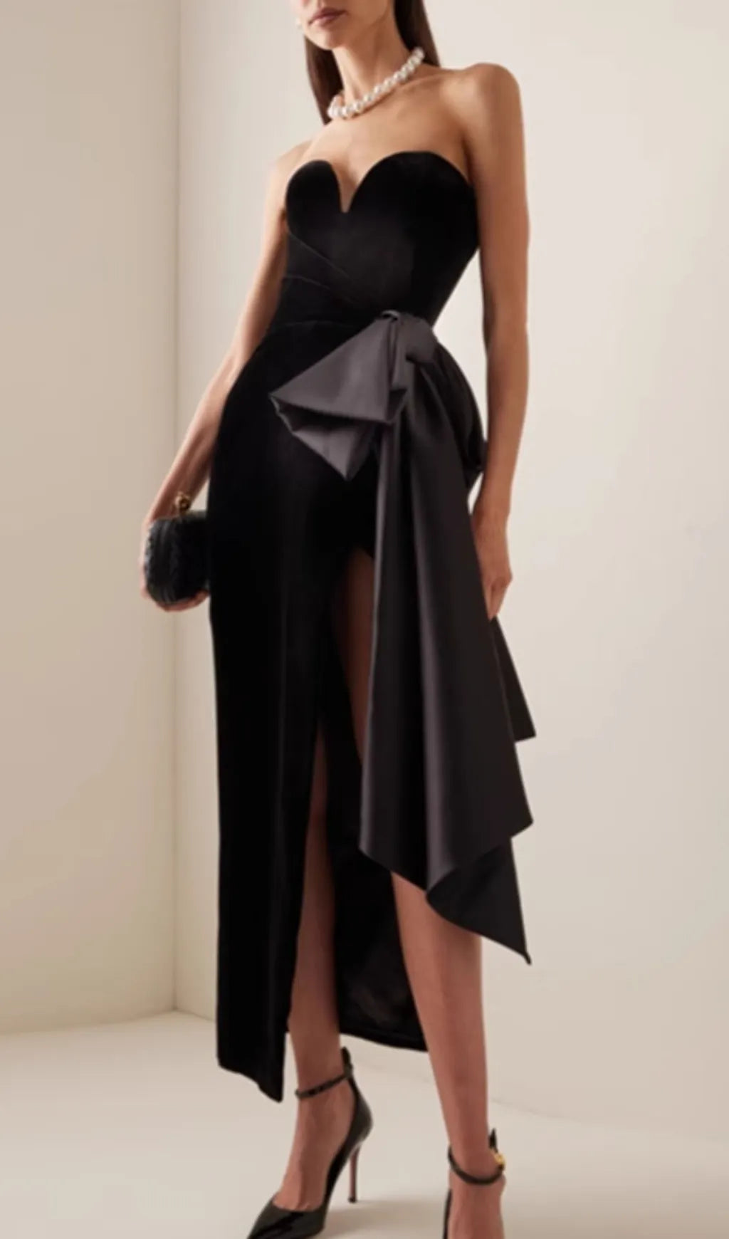 Desdra Black Strapless Bowknot Maxi Dress Flowering Girl