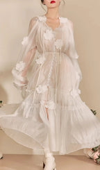 Fayre White Flower Embroidery Midi Dress Flowering Girl