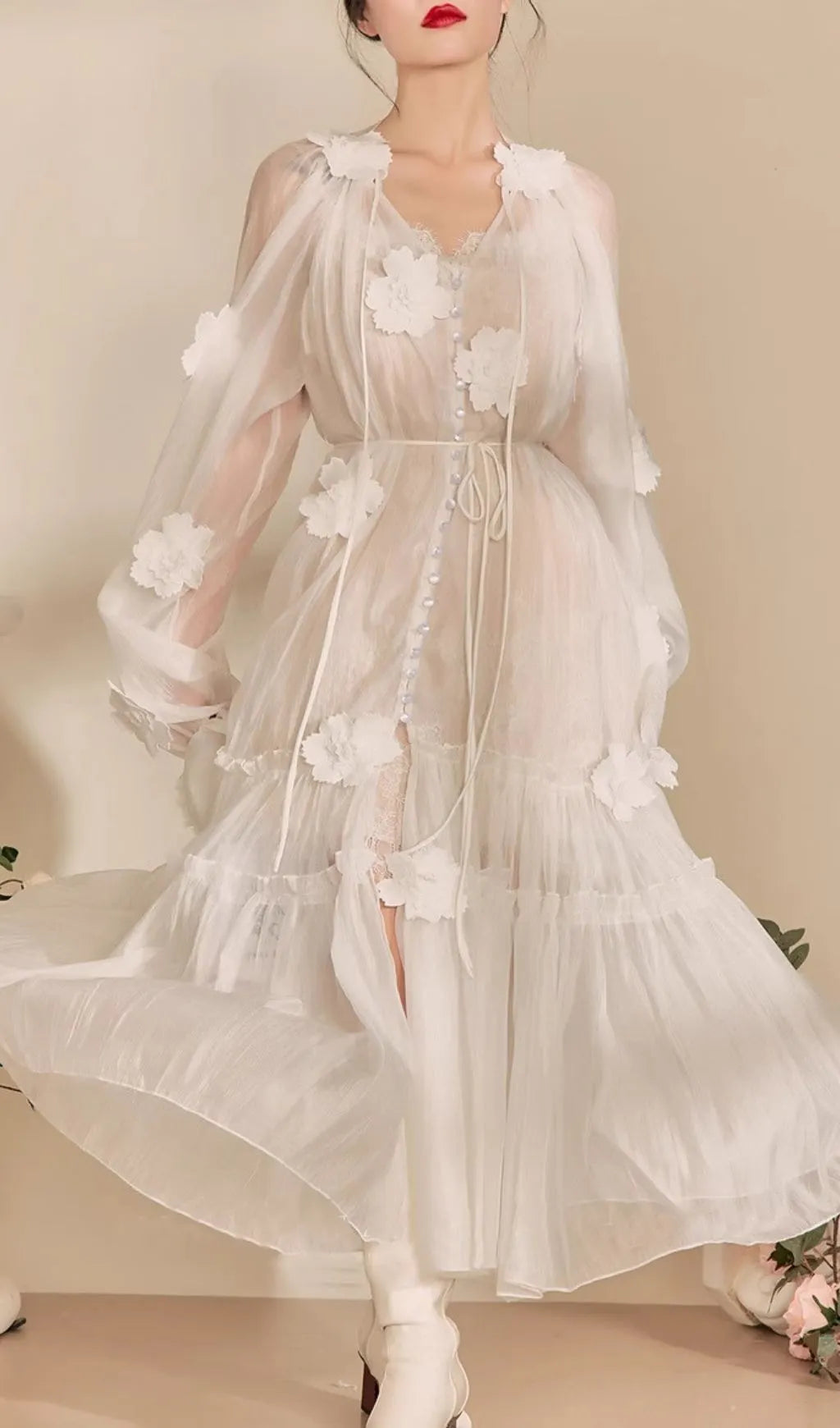 Fayre White Flower Embroidery Midi Dress Flowering Girl