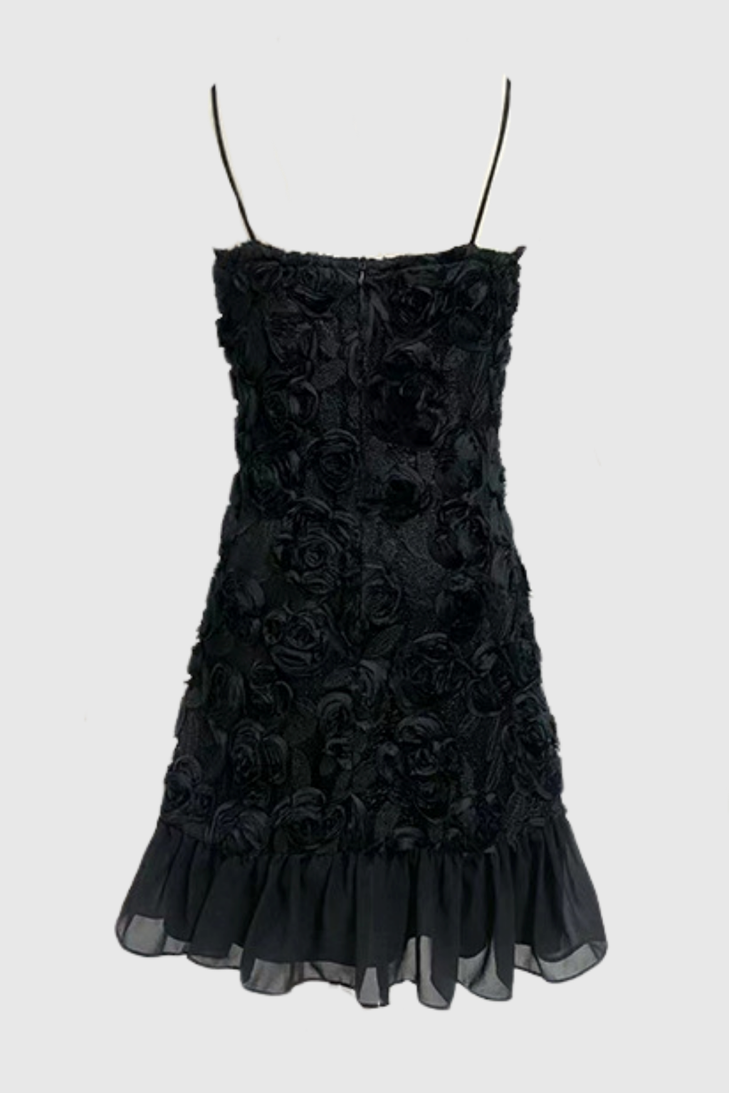 Lillie Spaghetti Floral Ruffle Mini Dress - Black Flowering Girl
