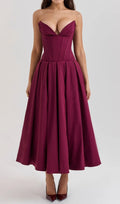 Devani Wine Strapless Corset Midi Dress Flowering Girl