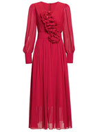 three-dimensional flower v-neck purple chiffon maxi dress Flowering Girl