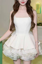 White Square Neck Corset Layer Lace Mini Dress Flowering Girl