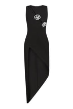 Crystal Rose Detailed High-Slit Black Dress Flowering Girl