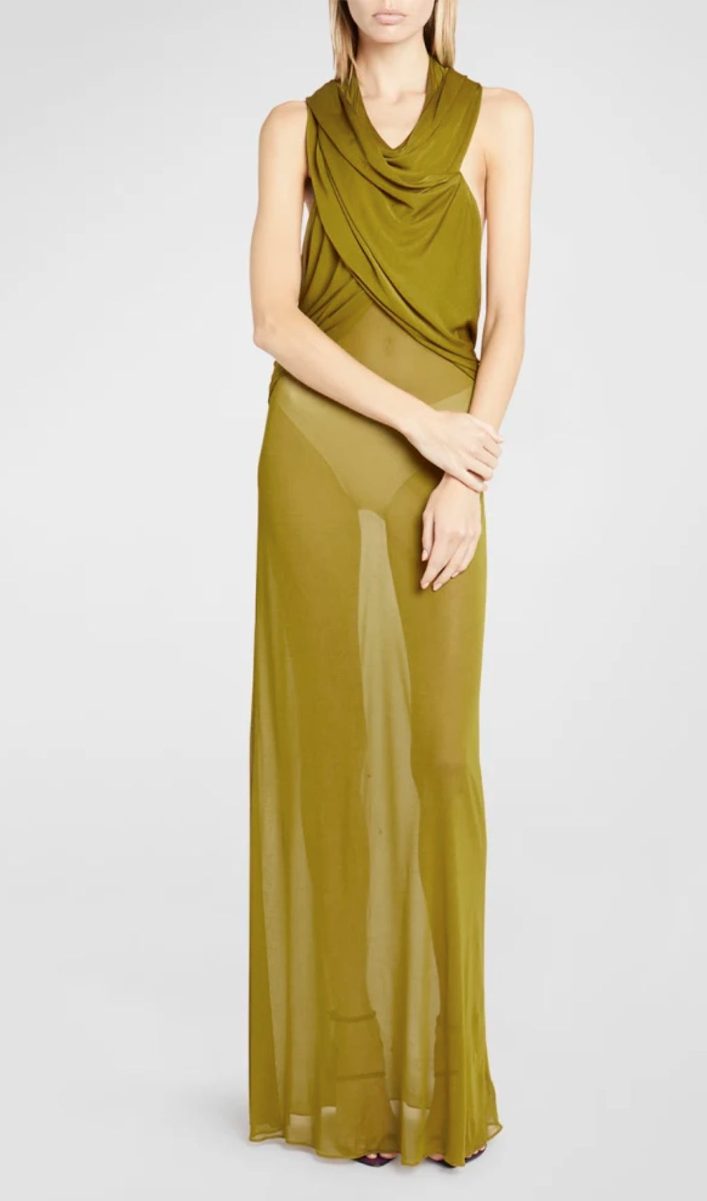 Ginger Sheer Evening Gown With Draped Hood