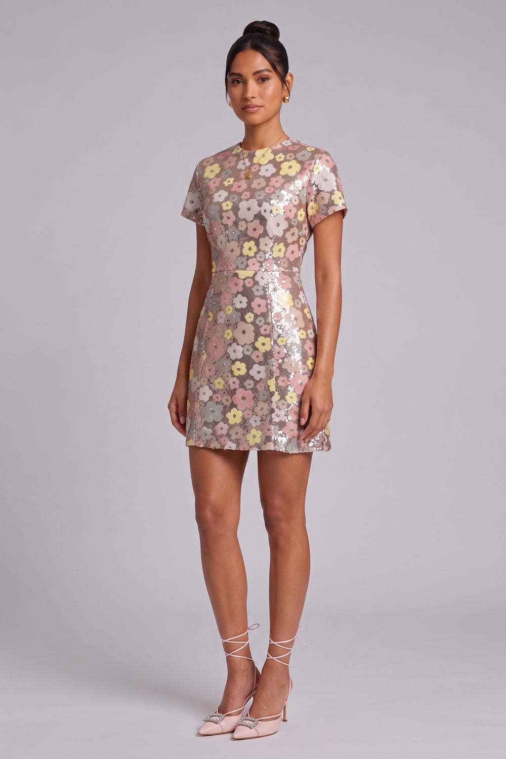 Silver Sequined Mesh A-Line Shift Dress Flowering Girl