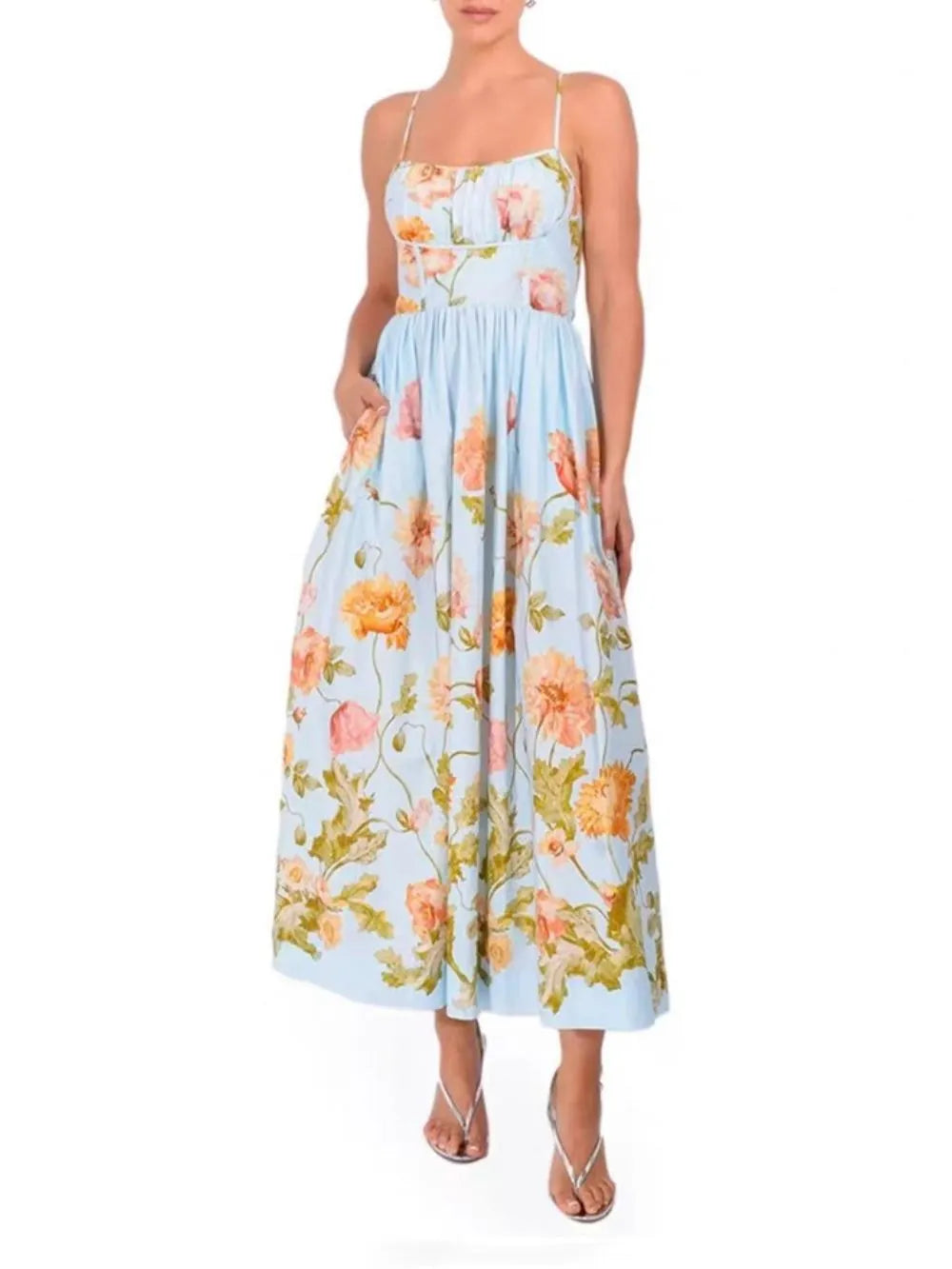 Mechteld Blue Floral Midi Dress Flowering Girl