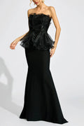 Lorraine Black Peplum Strapless Maxi Dress Flowering Girl