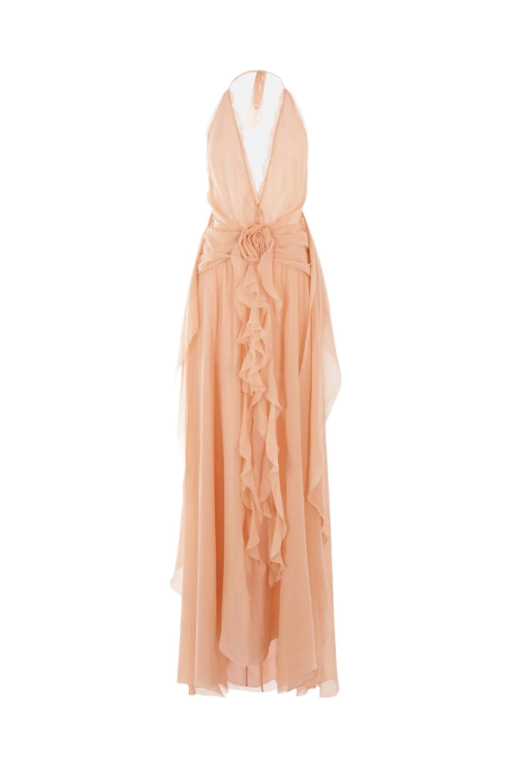 Aonaver Floral Ruffle Halter Maxi Dress - Pink Flowering Girl
