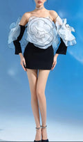 Bridgit Black Flower Long Sleeve Mini Dress Flowering Girl