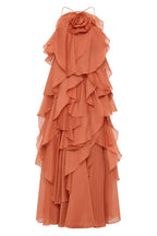 Off-Shoulder Ruffle Layered Maxi Dress In Coral Clay Flowering Girl