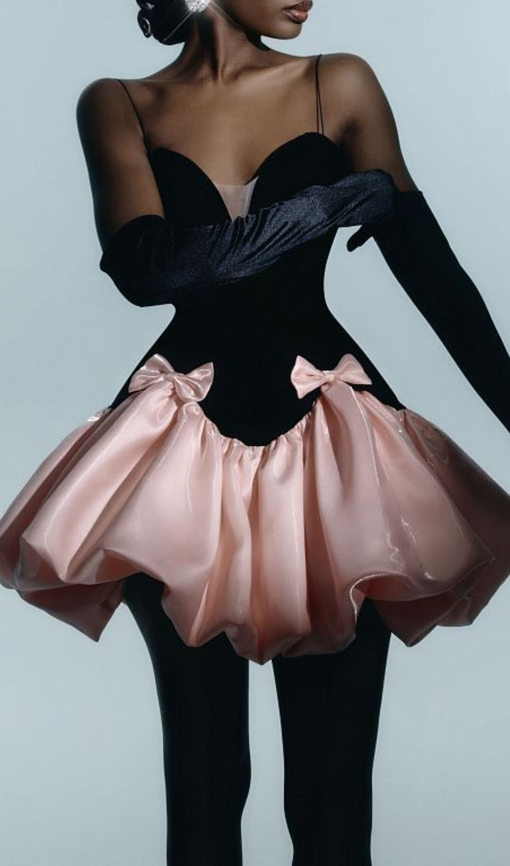 Bow Detail A Line Dress Black Pink Flowering Girl