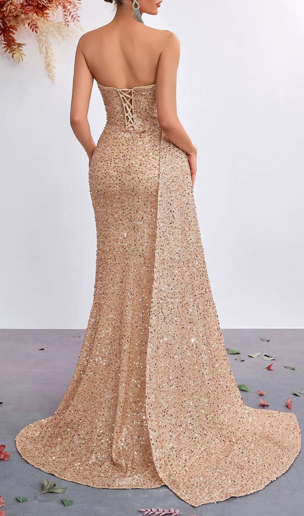 Kailey Champagne Strapless Sequin Maxi Dress Flowering Girl