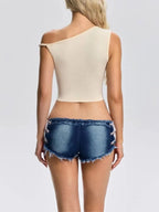 Brinova One Shoulder Printed Crop Top Flowering Girl