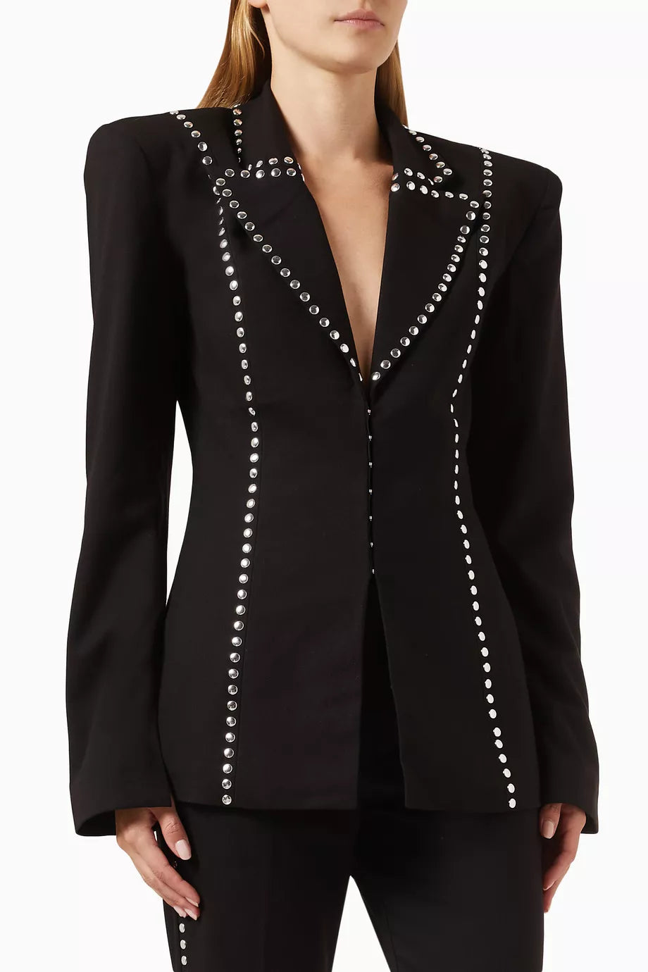 DEBORAH BLACK SCARF-DETAILED WOOL CREPE BLAZER SET Flowering Girl
