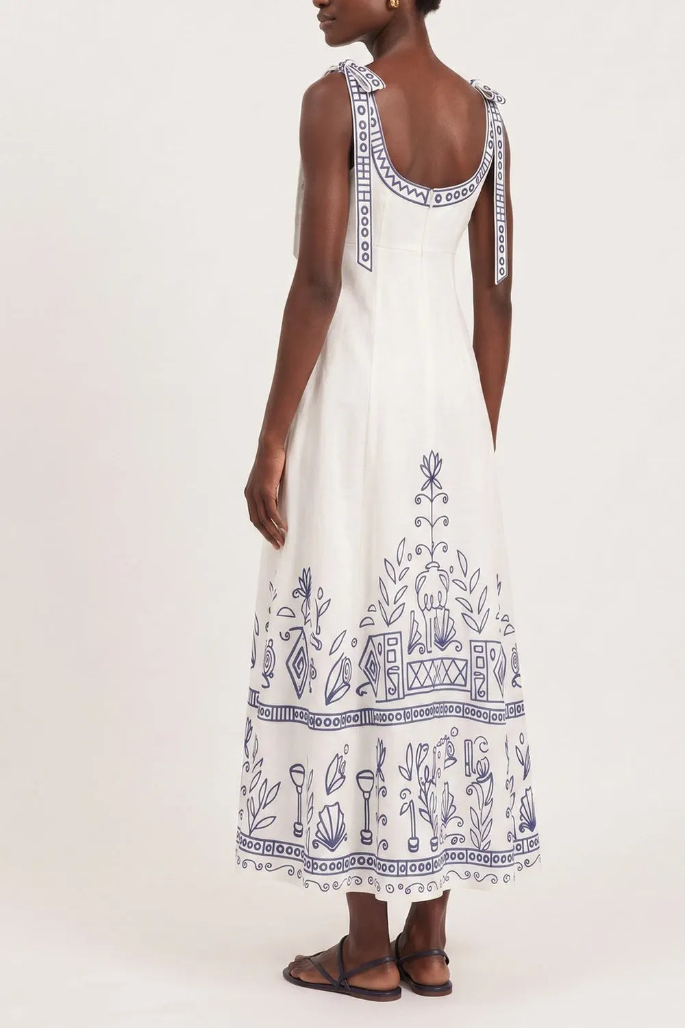 Square Neck Folk Embroidered Midi Dress Flowering Girl