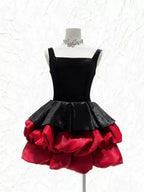 Alexandra Layer Wavy Trim Mini Dress - Black/Red Flowering Girl
