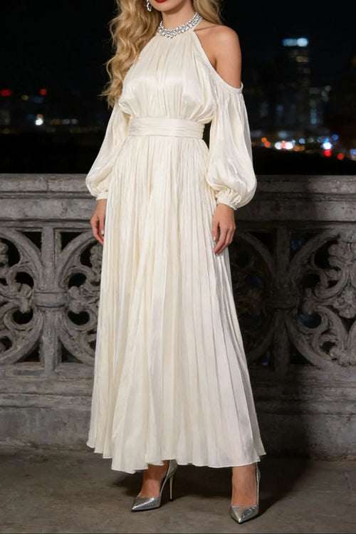 Ashley Apricot Off Shoulder Pleated Puff Sleeve Maxi Dress Flowering Girl