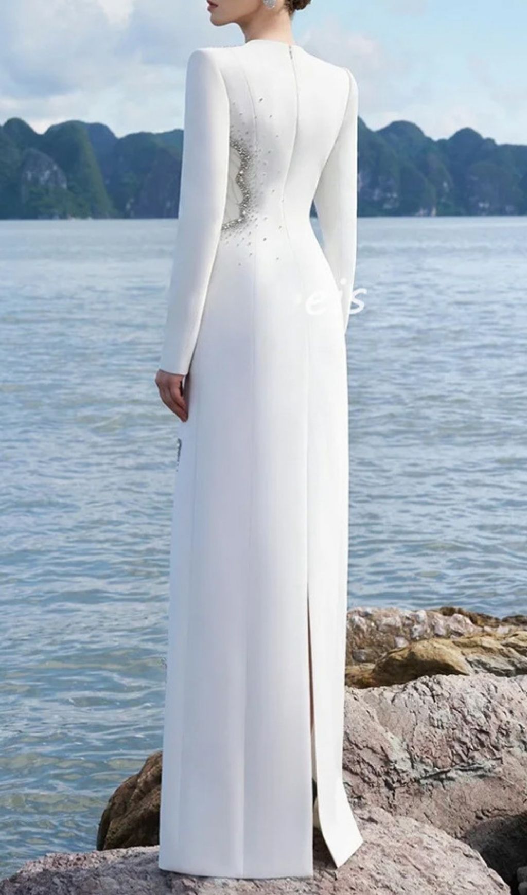 Josephe White Long Sleeve Diamante Maxi Dress Flowering Girl