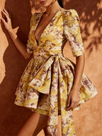 Makadisa V-Neck Printed Mini Dress Flowering Girl