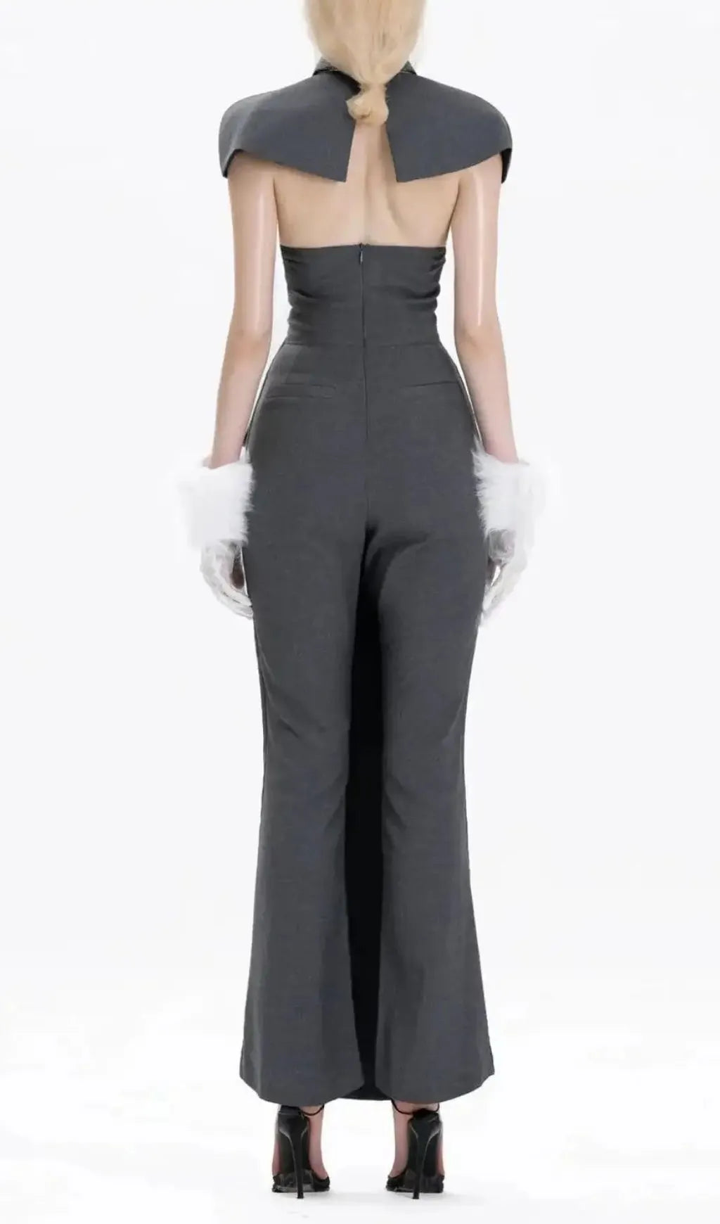 Double-Breasted Strapless Sleeveless Suit With Lapel - Grey Flowering Girl