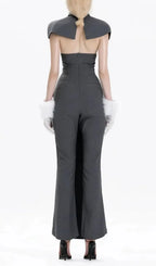 Double-Breasted Strapless Sleeveless Suit With Lapel - Grey Flowering Girl