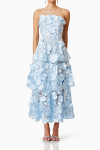 Selene 3D Flower Tiered Maxi Dress In Blue Flowering Girl