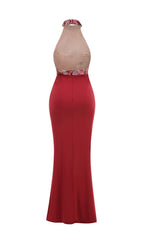 Dusha Red Halter Flower Ruched Maxi Dress