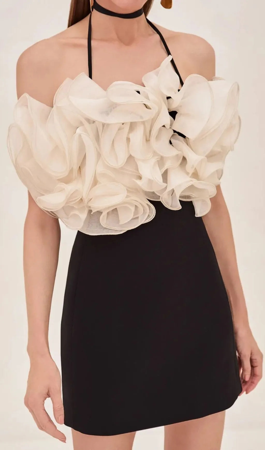 Jameela Black Halter Ruffle Mini Dress Flowering Girl