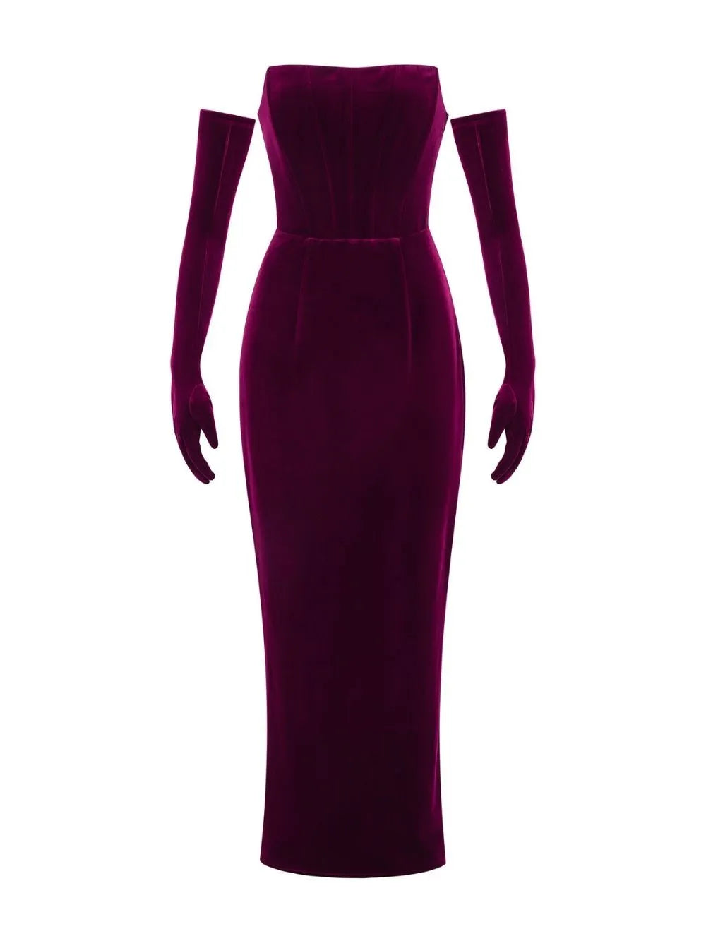 Maston Fuchsia Corset Velvet Maxi Dress With Gloves Flowering Girl