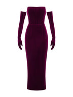 Maston Fuchsia Corset Velvet Maxi Dress With Gloves Flowering Girl