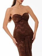 Roslen Strapless Twisted Lace Maxi Dress Flowering Girl