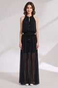 Black Chiffon A-Line Blouson Maxi Dress Flowering Girl