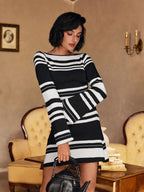 Bertin Long Sleeve Stripe Knitted Mini Dress Flowering Girl