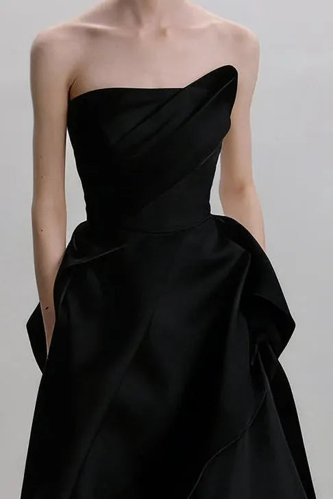 Lyuba Black French Lightweight High-End Strapless Slim Fit Simple Maxi Dress Flowering Girl