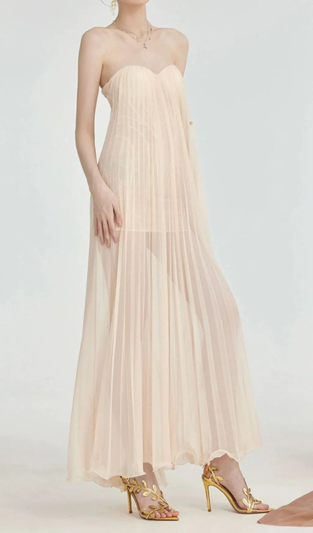 Fintan Apricot Strapless Mesh Lace Maxi Dress Flowering Girl